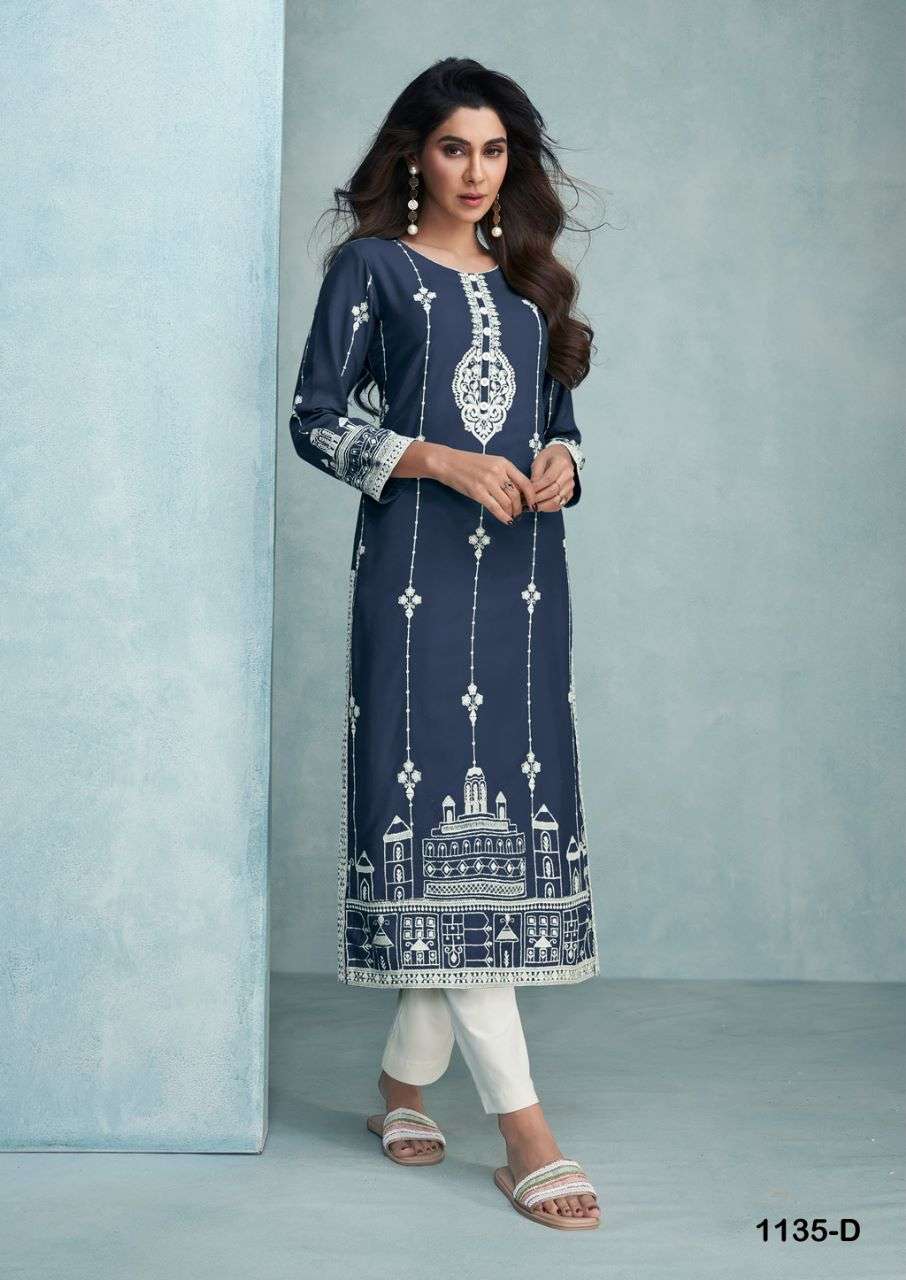 ROOH VOL 6 DARK COLOR PURE REYON VISCOS LAKHNAWI WORK KURTI WITH PANT BY VAMIKA BRAND 1135 D